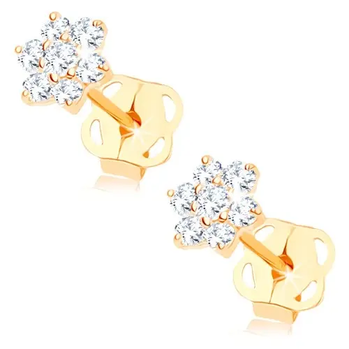 Zlaté náušnice 14K so zirkónmi v tvare kvetu