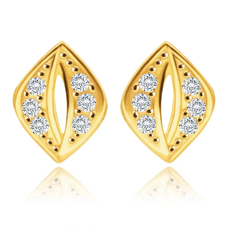 Náušnice v žltom zlate 375 - zrniečko s okrúhlymi čírymi zirkónikmi