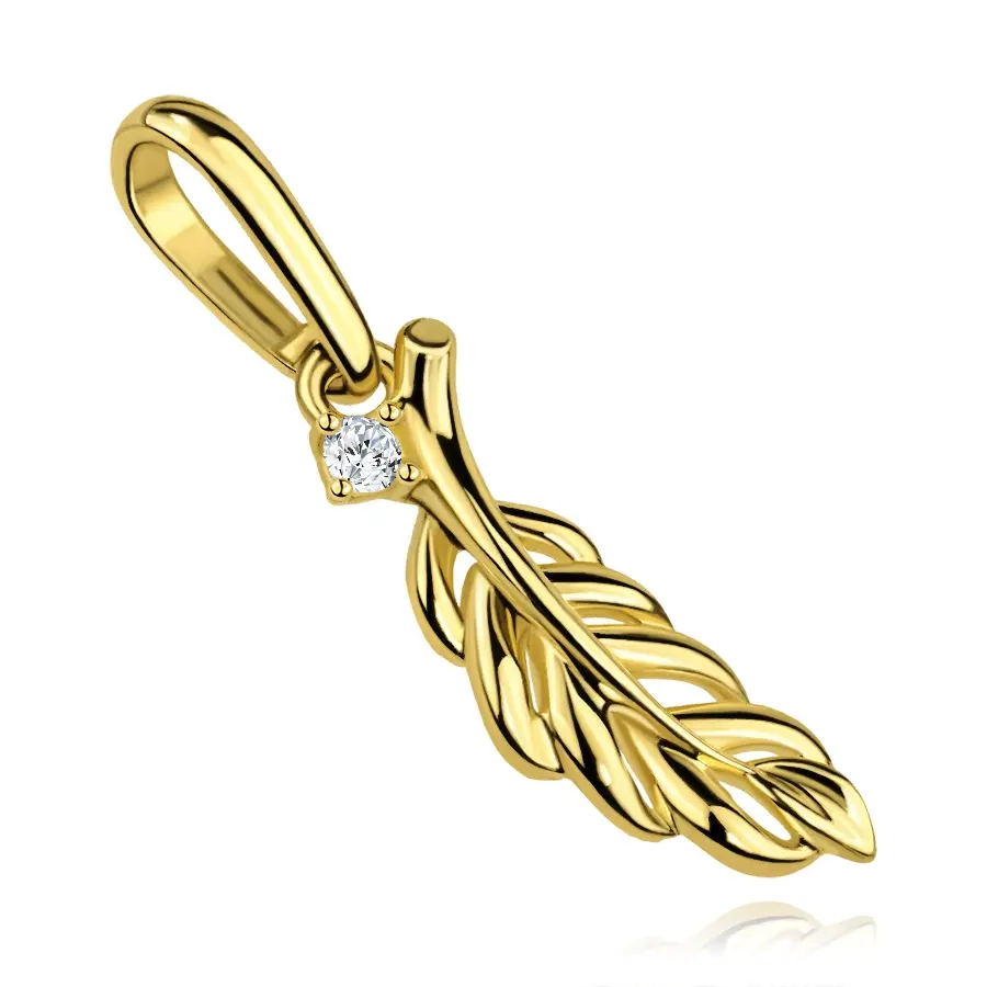 Zlatý prívesok 9K v tvare listu s čírym zirkónom