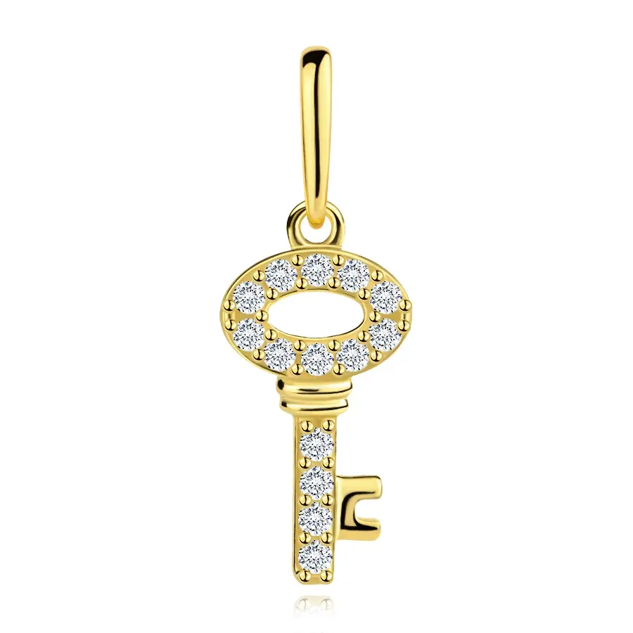 Zlatý prívesok 9K kľúč so zirkónovým zdobením