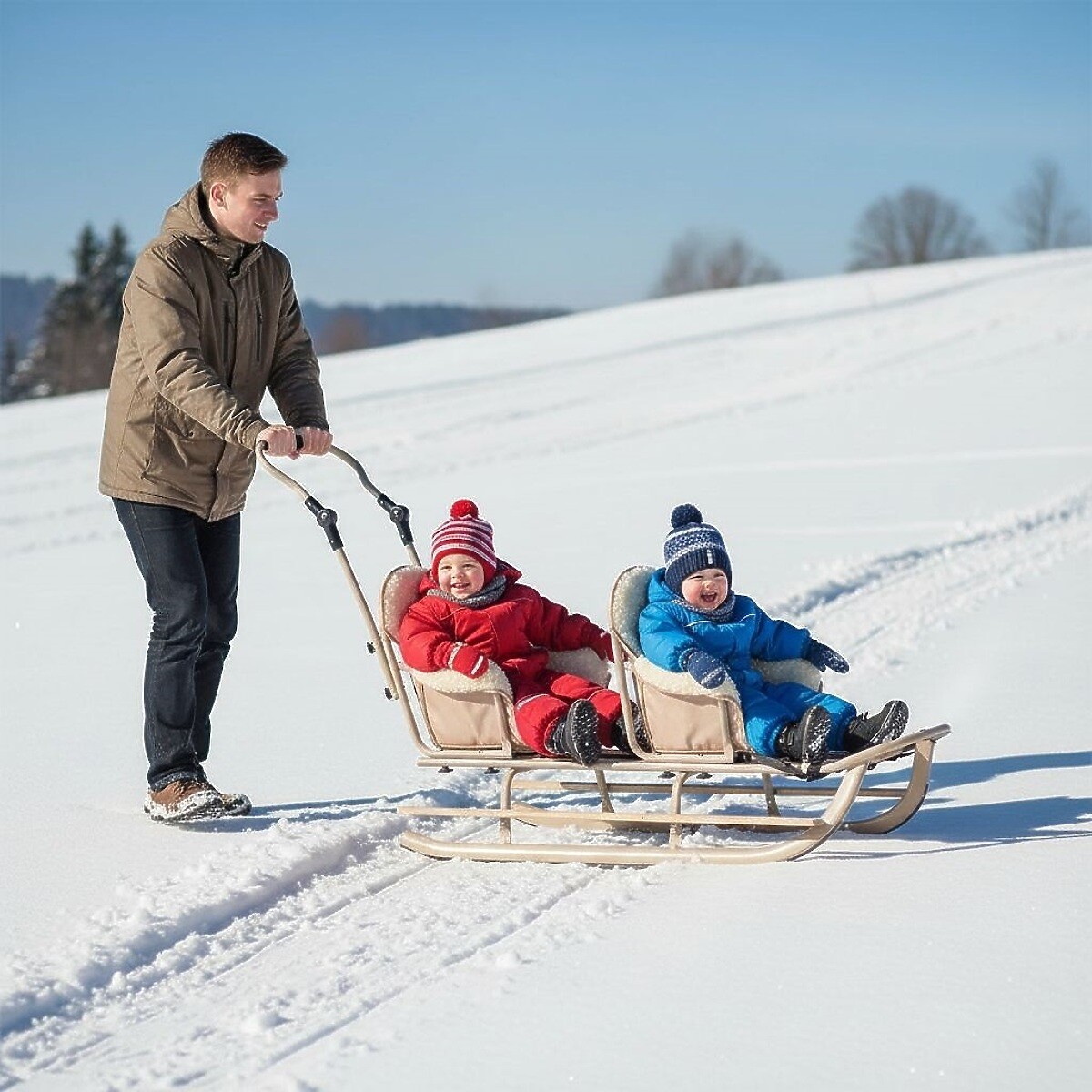Sánky pre dvojčatá Duo - rôzne farby sedadiel béžová