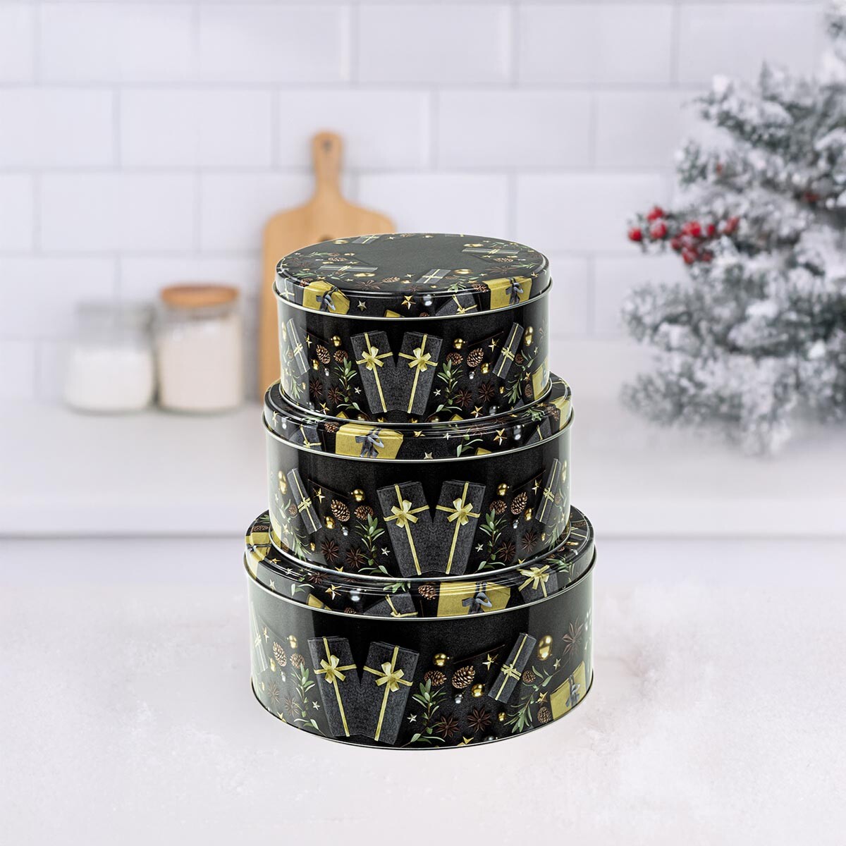 Okrúhle nádoby na cukrovinky čierne, sada 3 ks