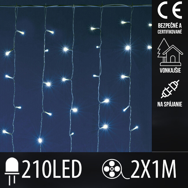 Vianočná led svetelná záclona na spájanie vonkajšia - 210led - 1x2m studená biela
