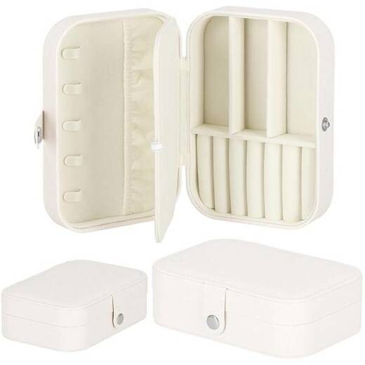 Šperkovnica s priehradkami - 16x11x5 cm - krémová ekokoža s trblietkami