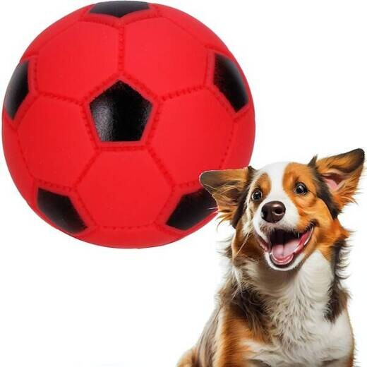 Gumená loptička pre psov, pískacia - priem 6,7cm - červená/čierna