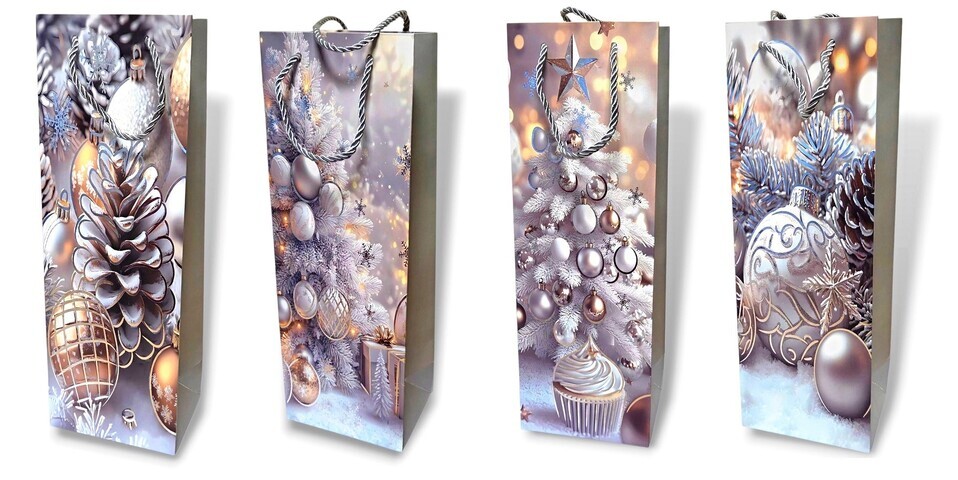 Vianočná darčeková taška na fľašu 12x9x35cm