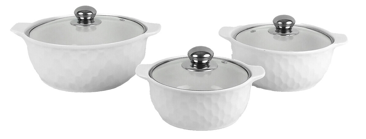 MAKRO - Misa 3ks s pokrievkou, 2L, 1,2L,0,8L, keramika / sklo