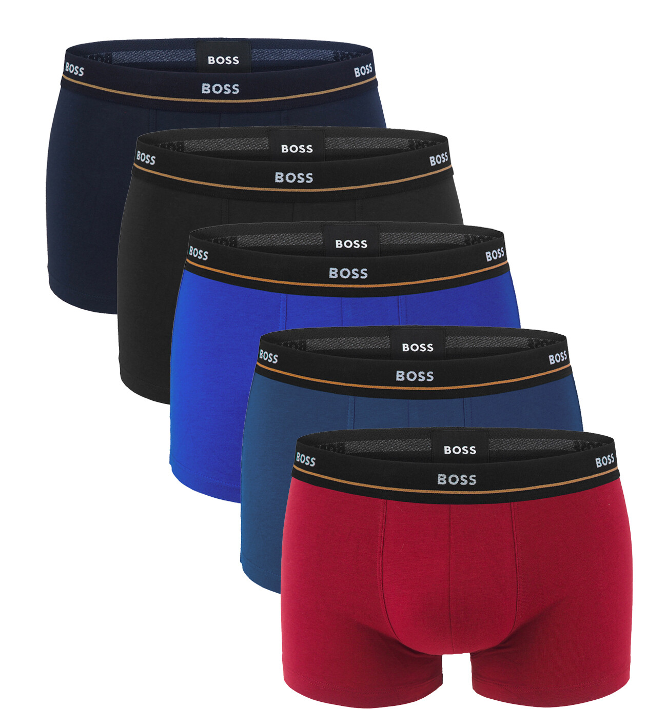 BOSS - boxerky 5PACK essential cotton stretch blue & burgundy tones