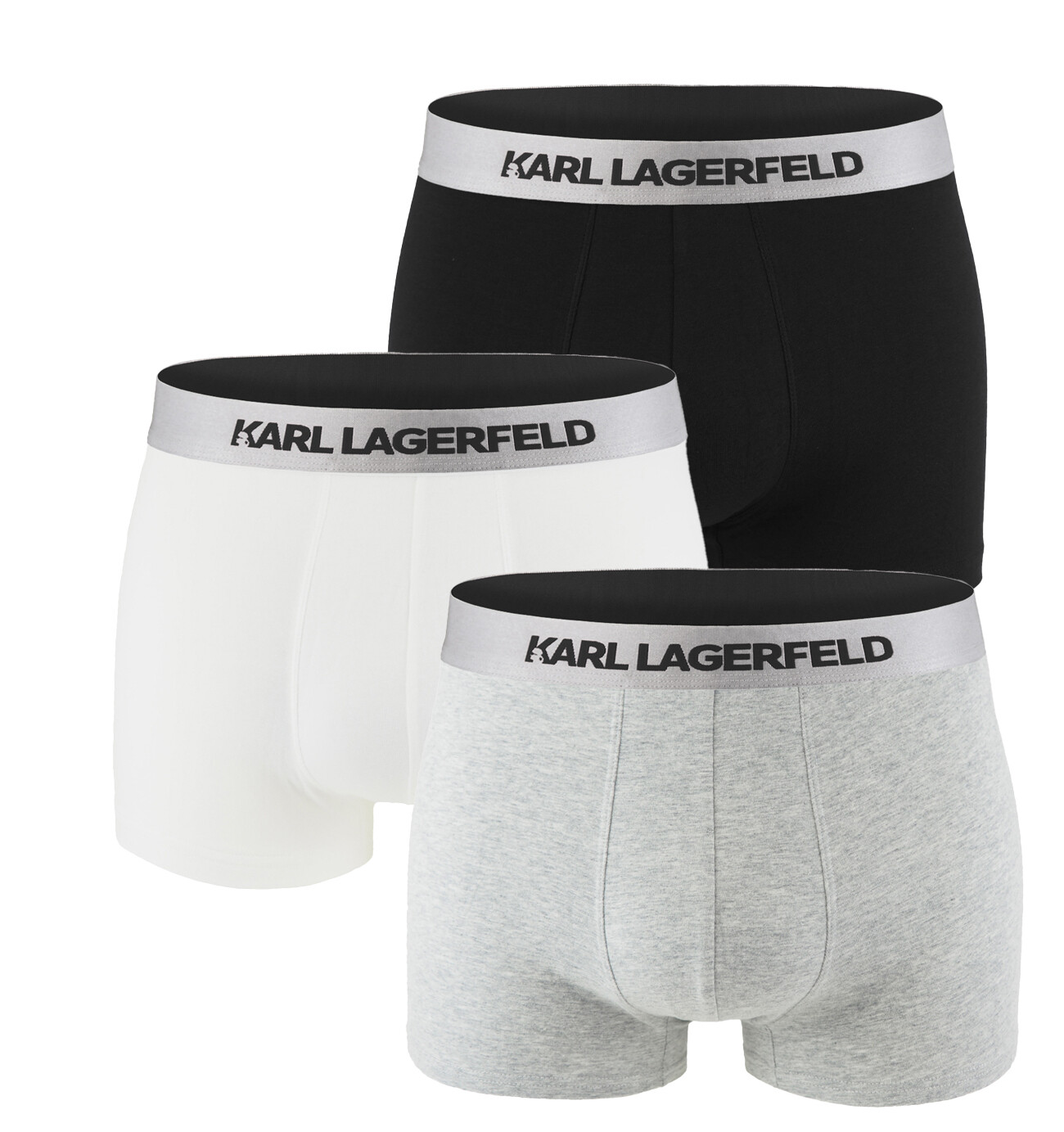 KARL LAGERFELD - boxerky 3PACK organic cotton black, white, gray with metallic waist