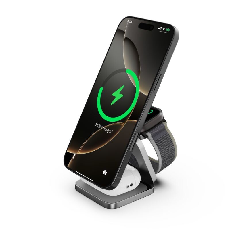 Cubenest 3v1 Qi2.2 Skladacia bezdrôtová magnetická nabíjačka SQ312 Ultra sivá SQ312ULTRAGY