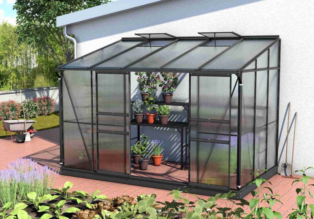 Skleník k stene VITAVIA IDA 6500 polykarbonát čierny Dekorhome