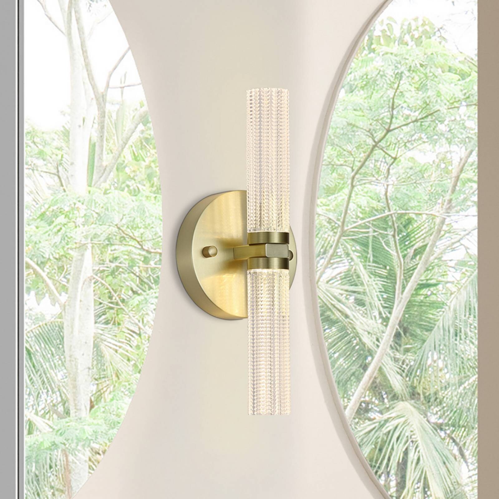 LED nástenné svetlo do kúpeľne Aberdeen, výška 34 cm, mosadzová farba, 2-pl.