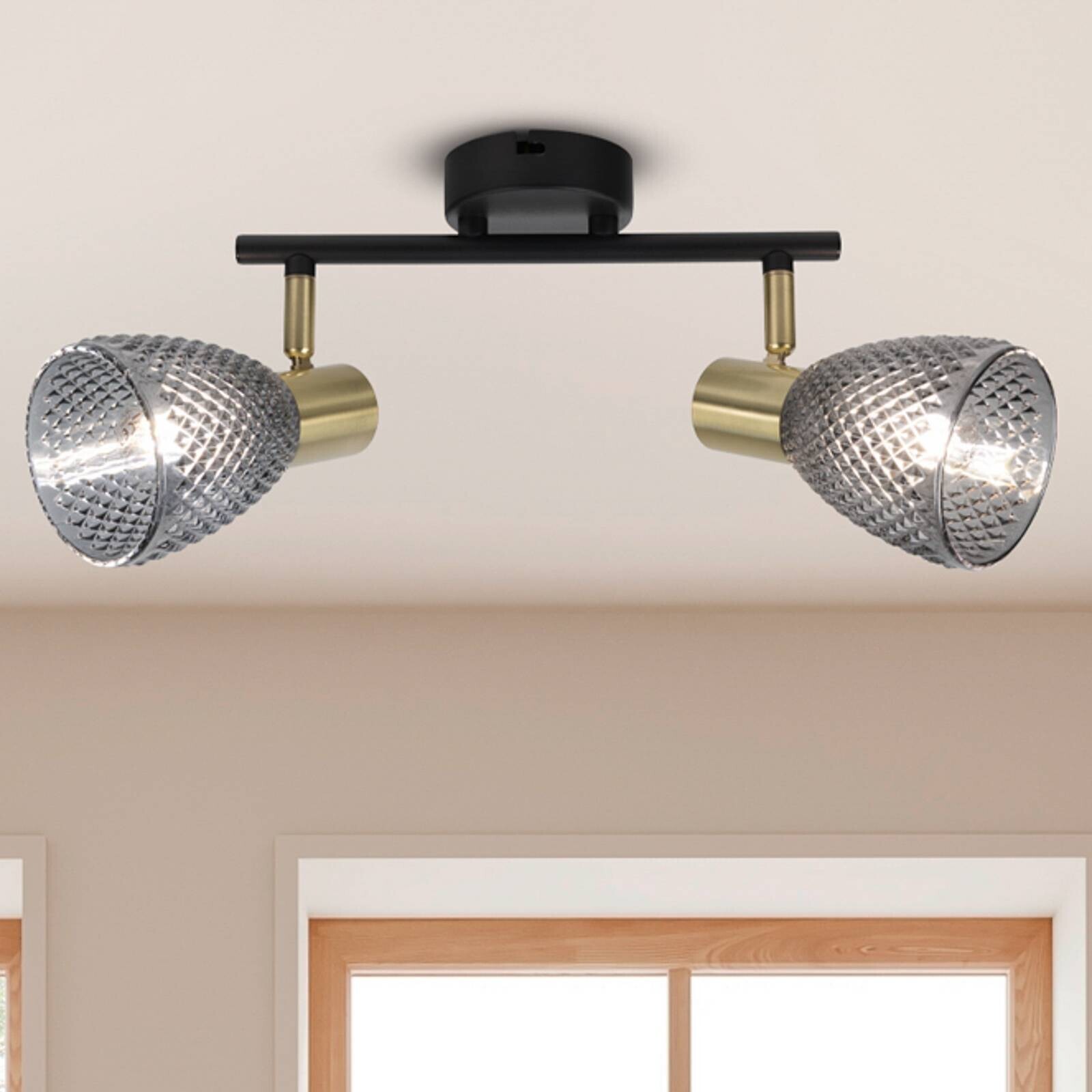 Stropné svietidlo Lindita, 2-pl., sklo, dymovo šedé, E14