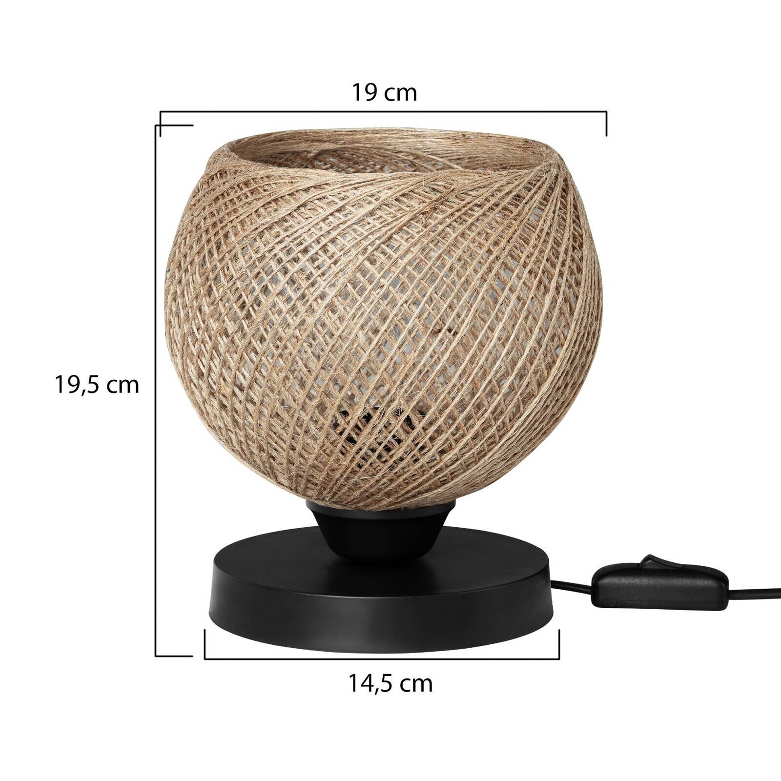 Stolová lampa Yumak, hnedá/čierna, Ø 18 cm, lano, kov