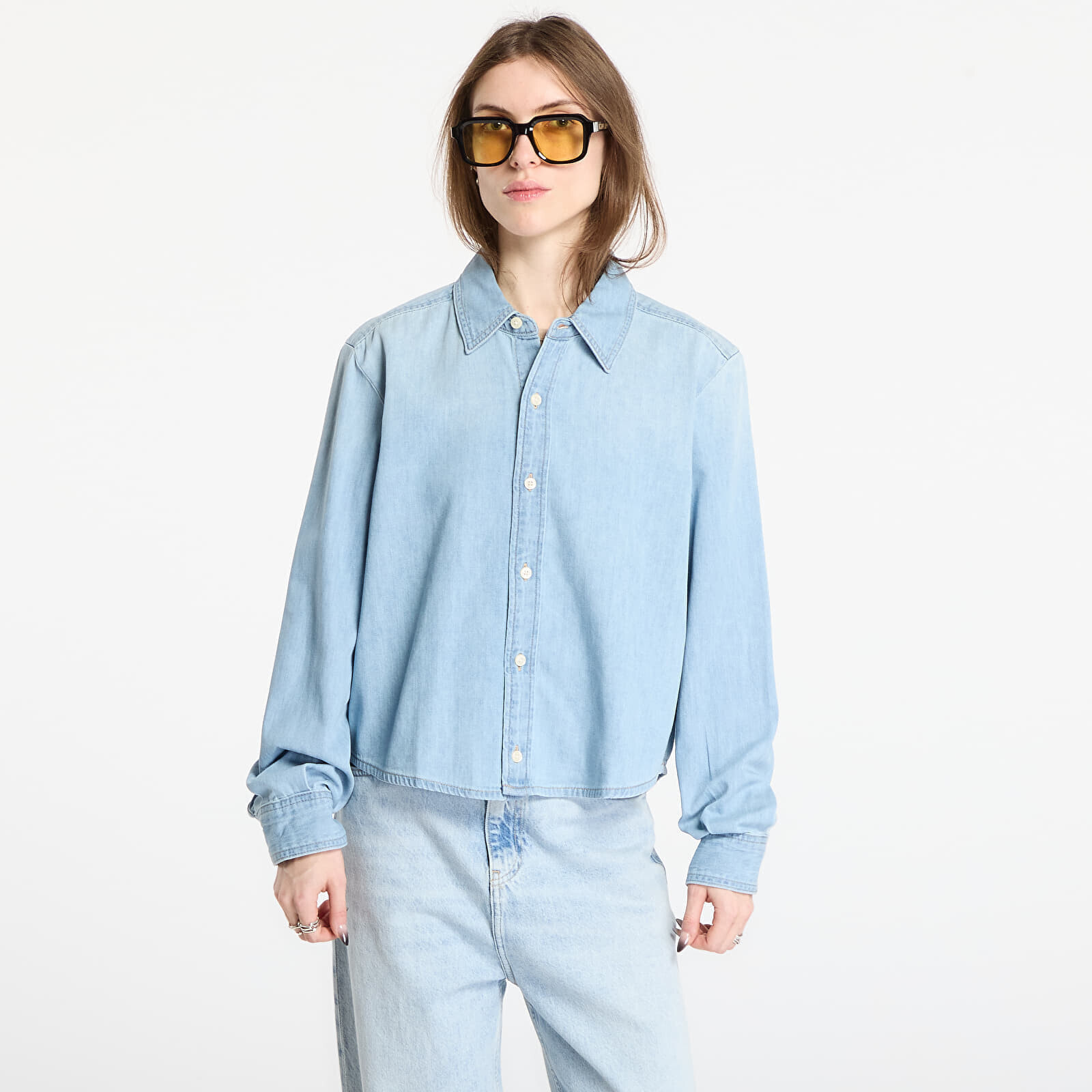 Košeľa Calvin Klein Jeans Cropped Ls Shirt Blue XXS