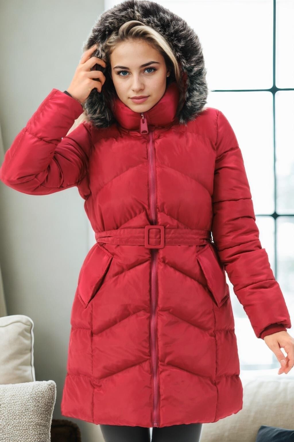 Z9768 DEWBERRY WOMEN'S COAT-BURGUNDY