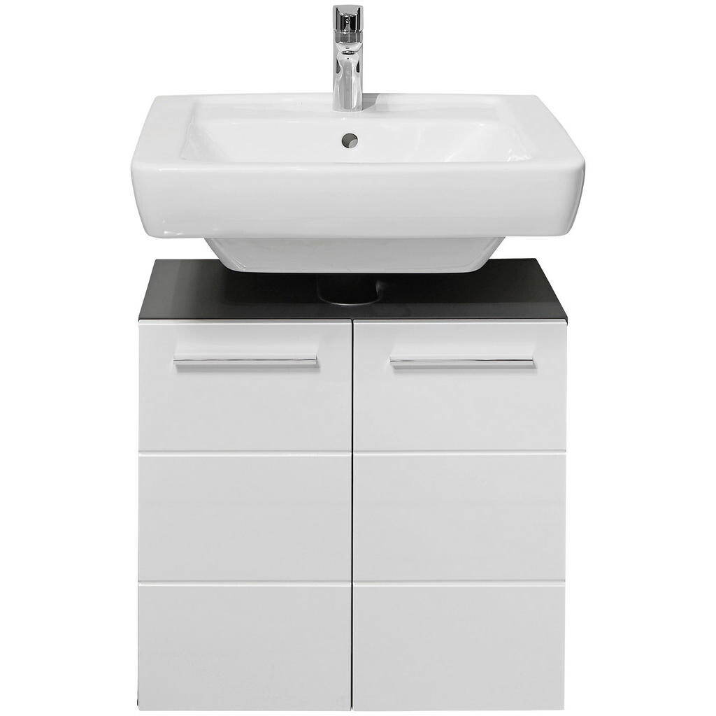 Xora SKRINKA POD UMÝVADLO, biela s vysokým leskom, antracitová, 60/62/31 cm