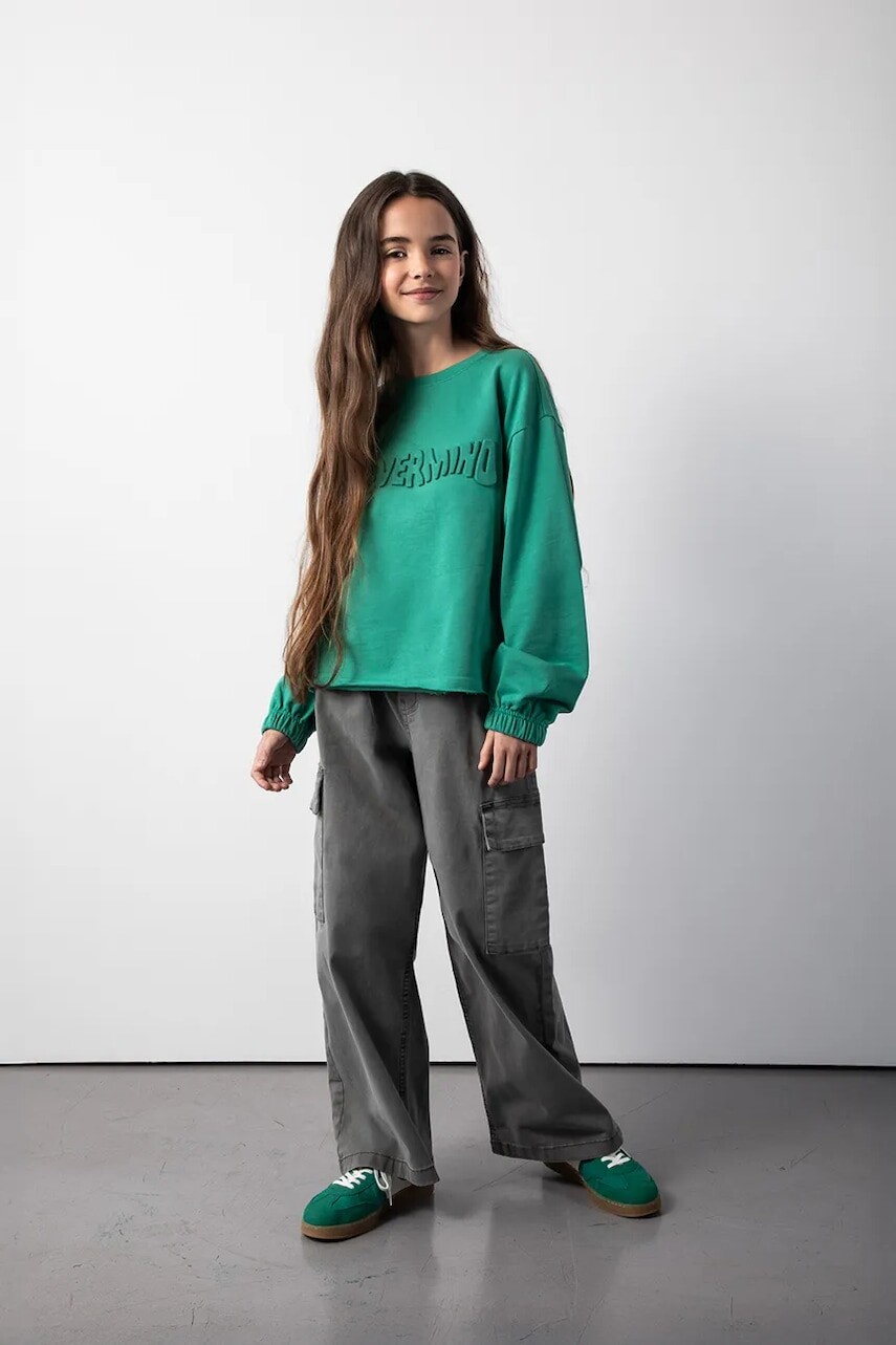 Detská bavlnená mikina Coccodrillo zelená farba, s nášivkou, RAVE GIRL JUNIOR