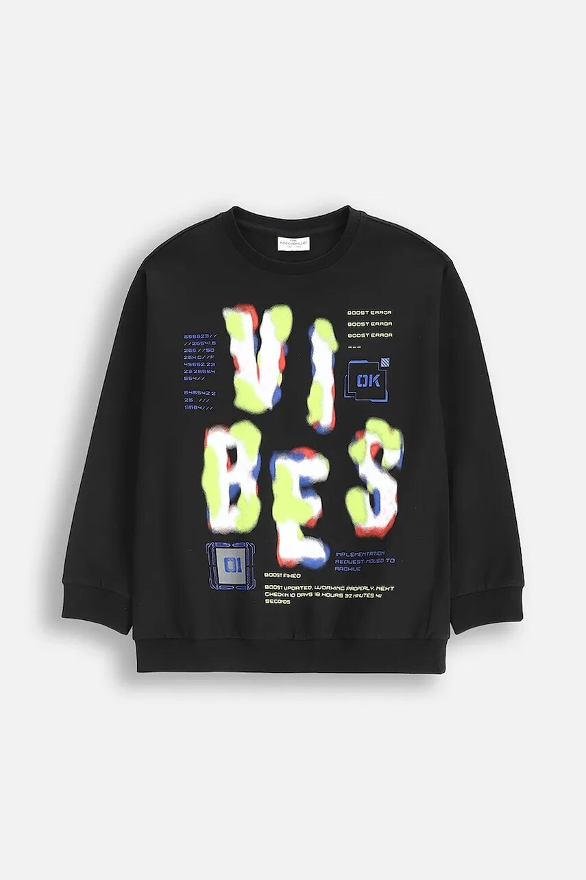 Detská bavlnená mikina Coccodrillo čierna farba, s potlačou, X-RAY VISION BOY JUNIOR