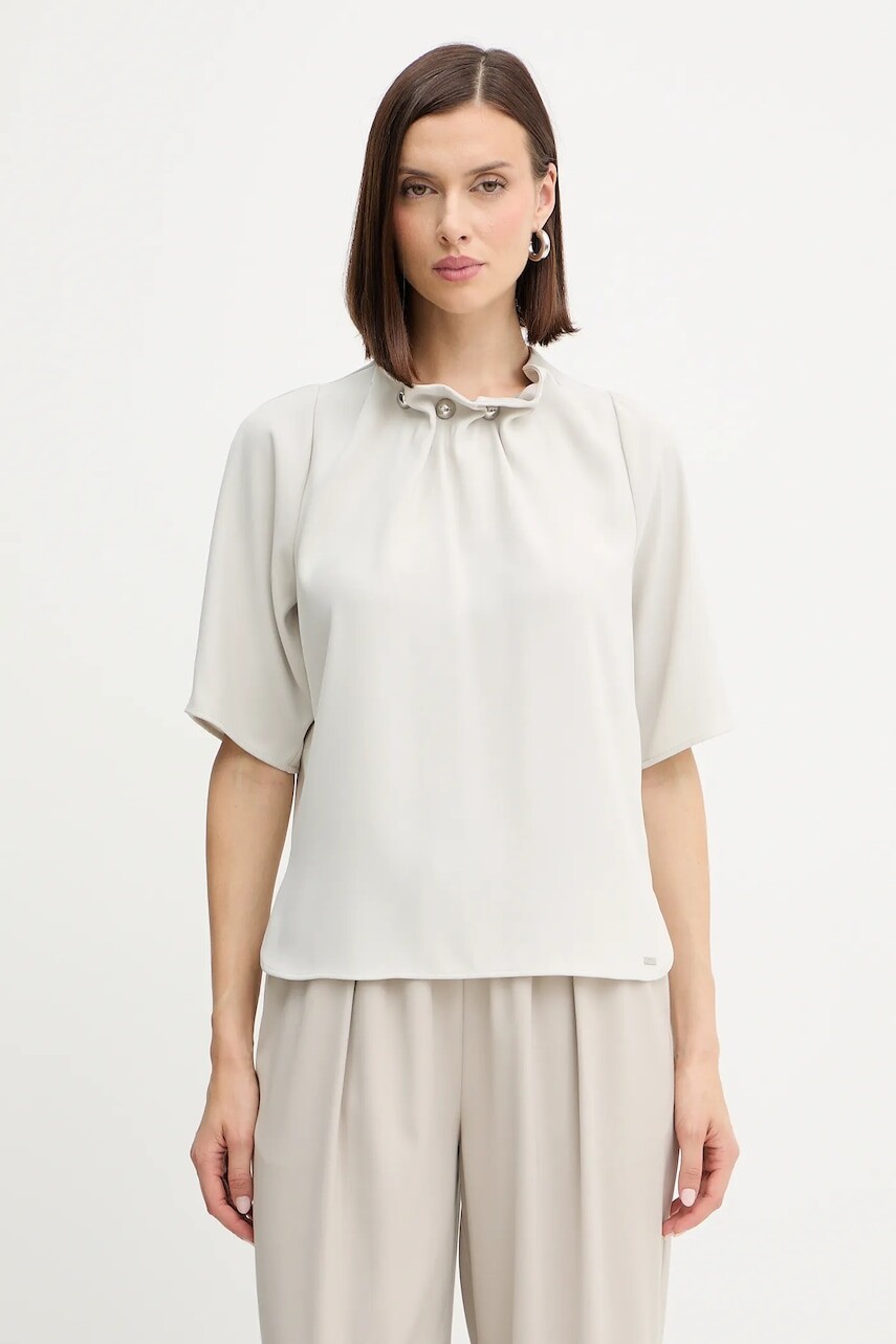 Blúzka Armani Exchange béžová farba, s nášivkou, XW001256 AF16125