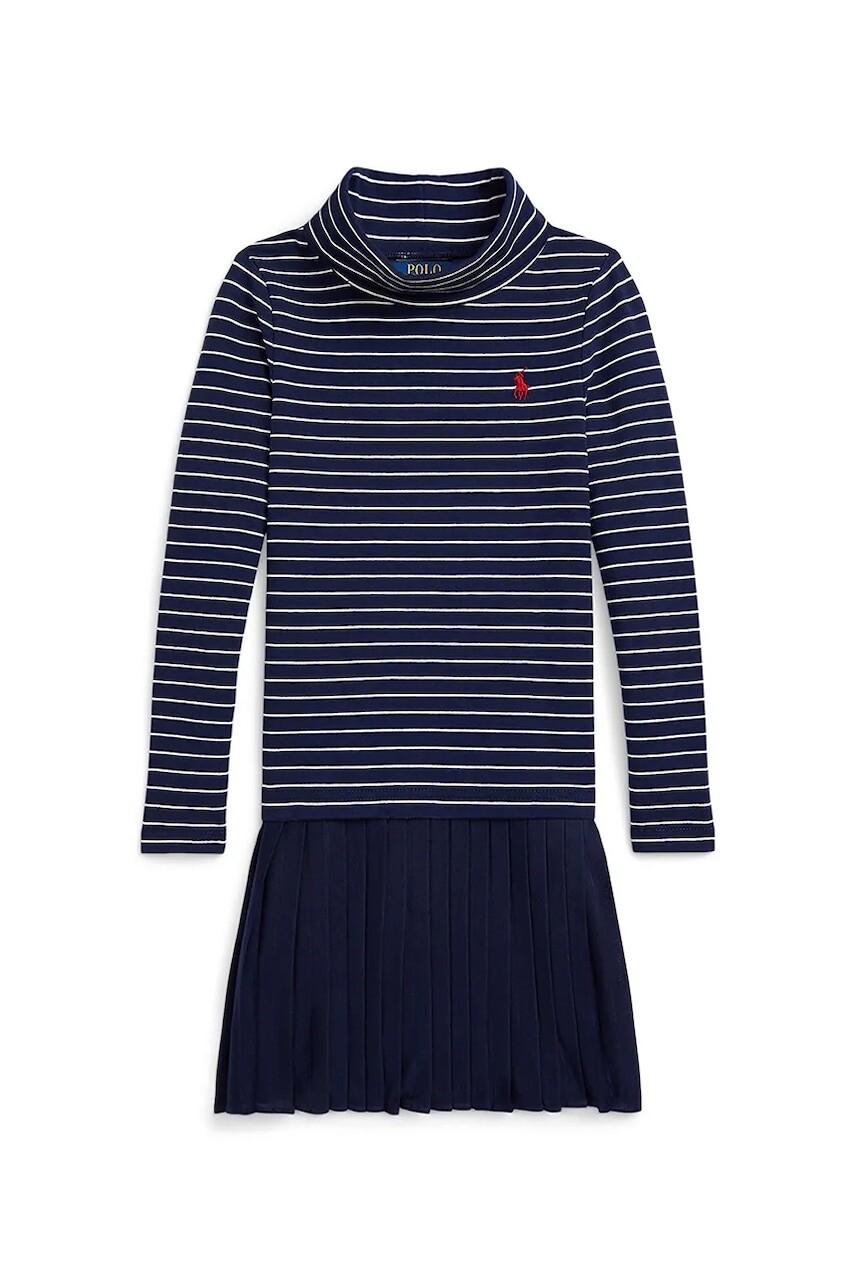 Detské bavlnené šaty Polo Ralph Lauren tmavomodrá farba, mini, áčkový strih, 312980676001