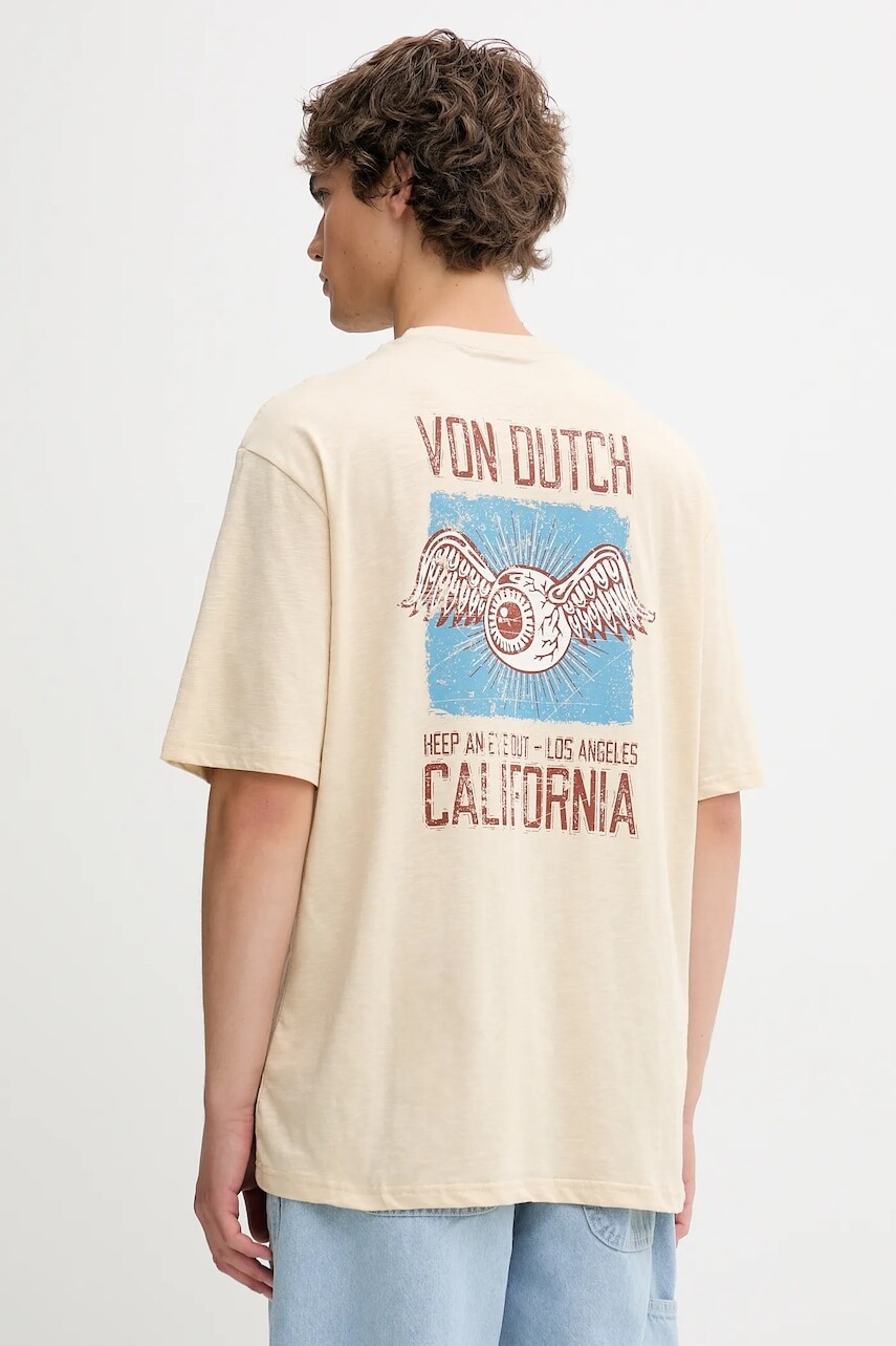 Bavlnené tričko Von Dutch pánske, béžová farba, vzorované, VD.1.H.TR.LOS
