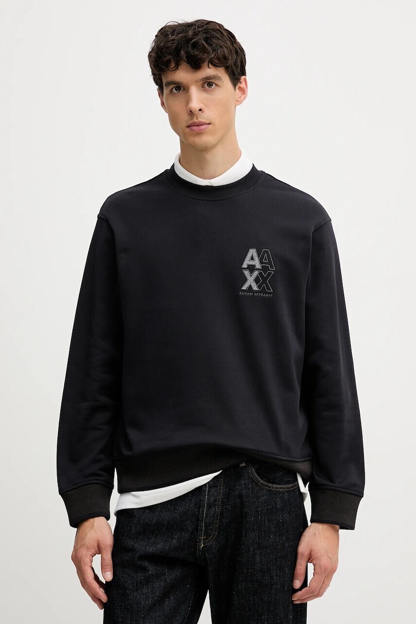 Bavlnená mikina Armani Exchange tmavomodrá farba, s nášivkou, XM001040 AF10830