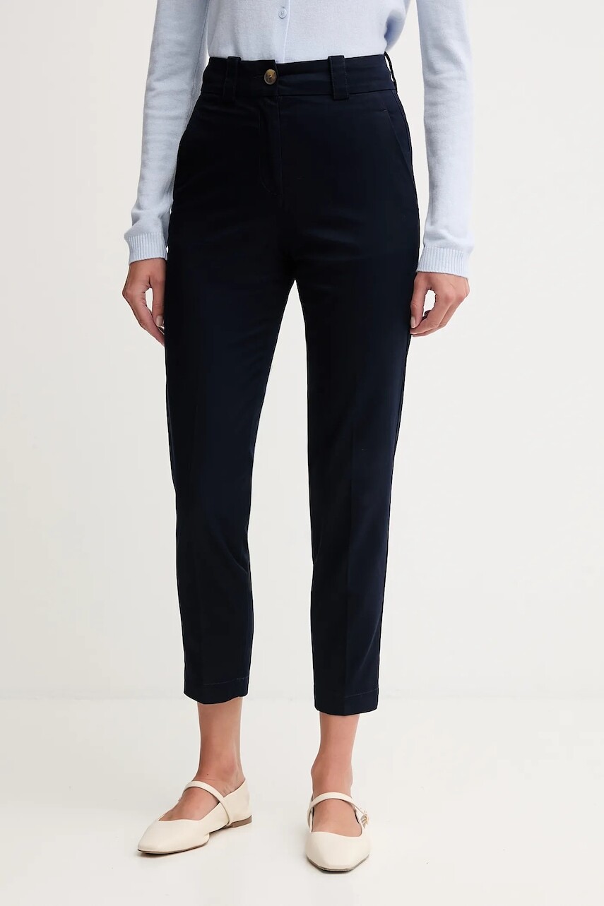 Nohavice United Colors of Benetton tmavomodrá farba, priliehavé, vysoký pás, 4FRXDF096