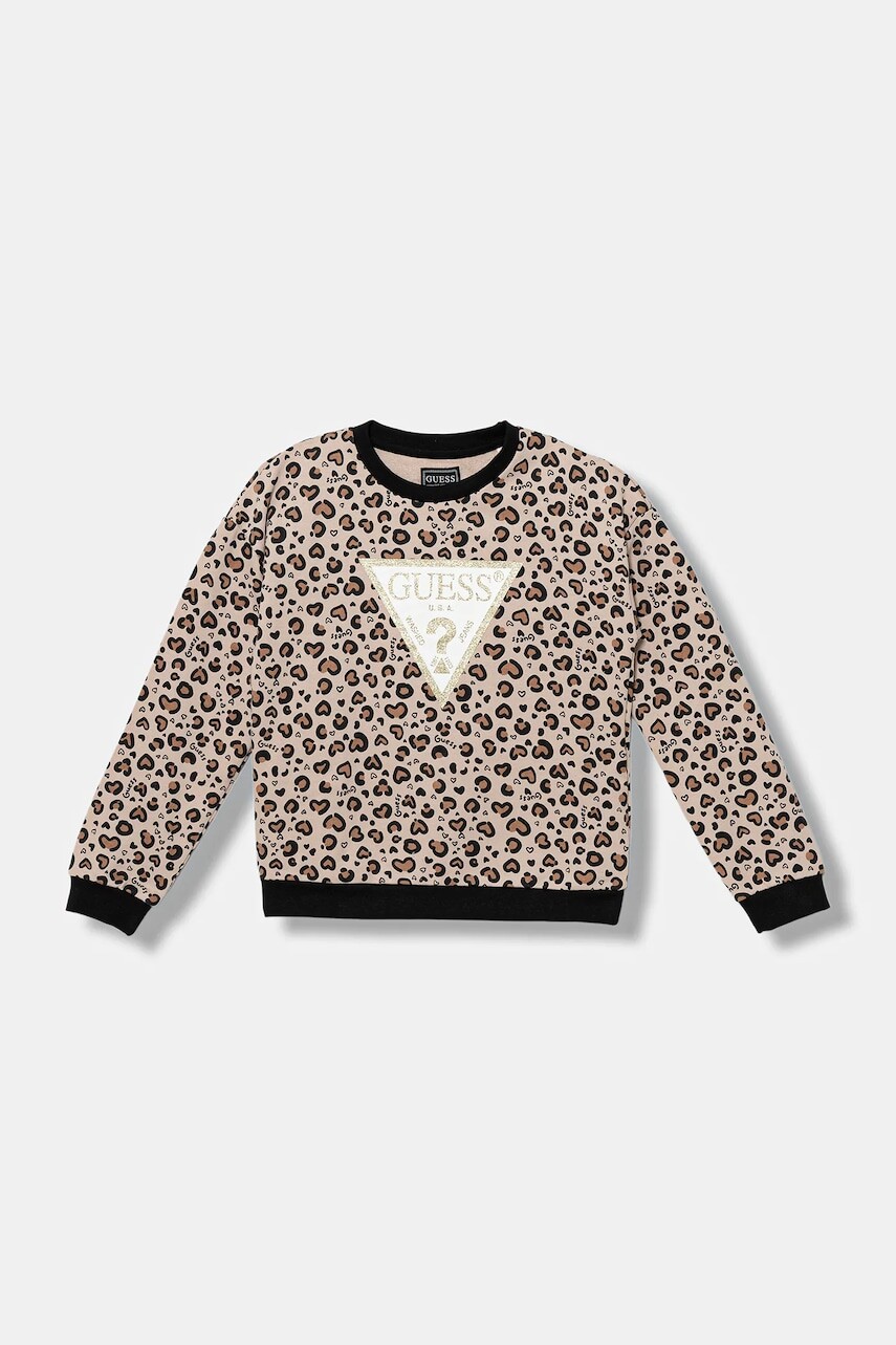 Detská bavlnená mikina Guess béžová farba, vzorovaná, K5BQ03 KAD74
