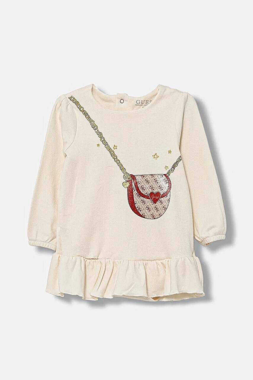 Detské bavlnené šaty Guess béžová farba, mini, áčkový strih, S5BG01 KA6W4