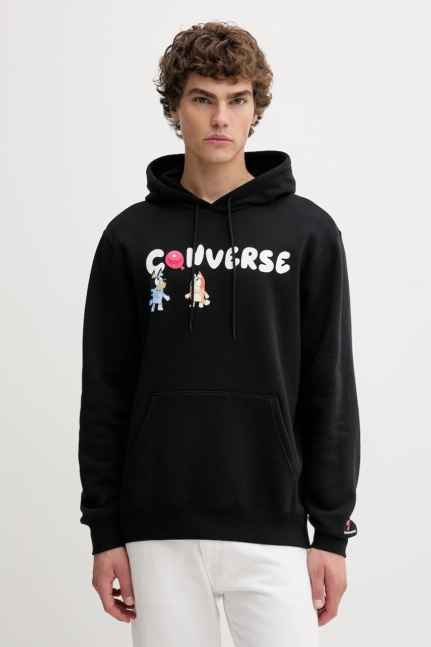 Mikina Converse BLUEY čierna farba, s kapucňou, s potlačou, CVM5H501