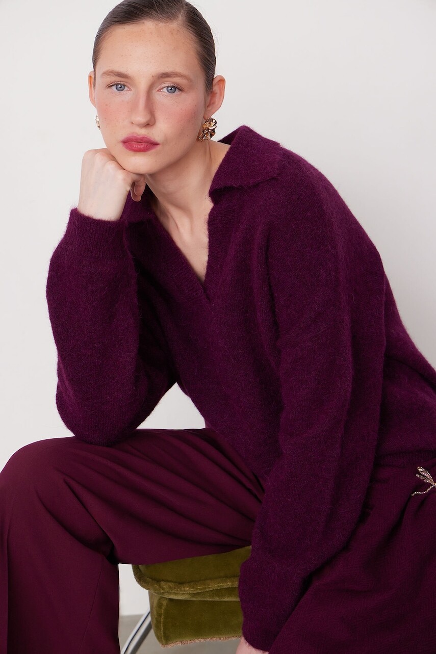 Sveter z alpaky Medicine bordová farba