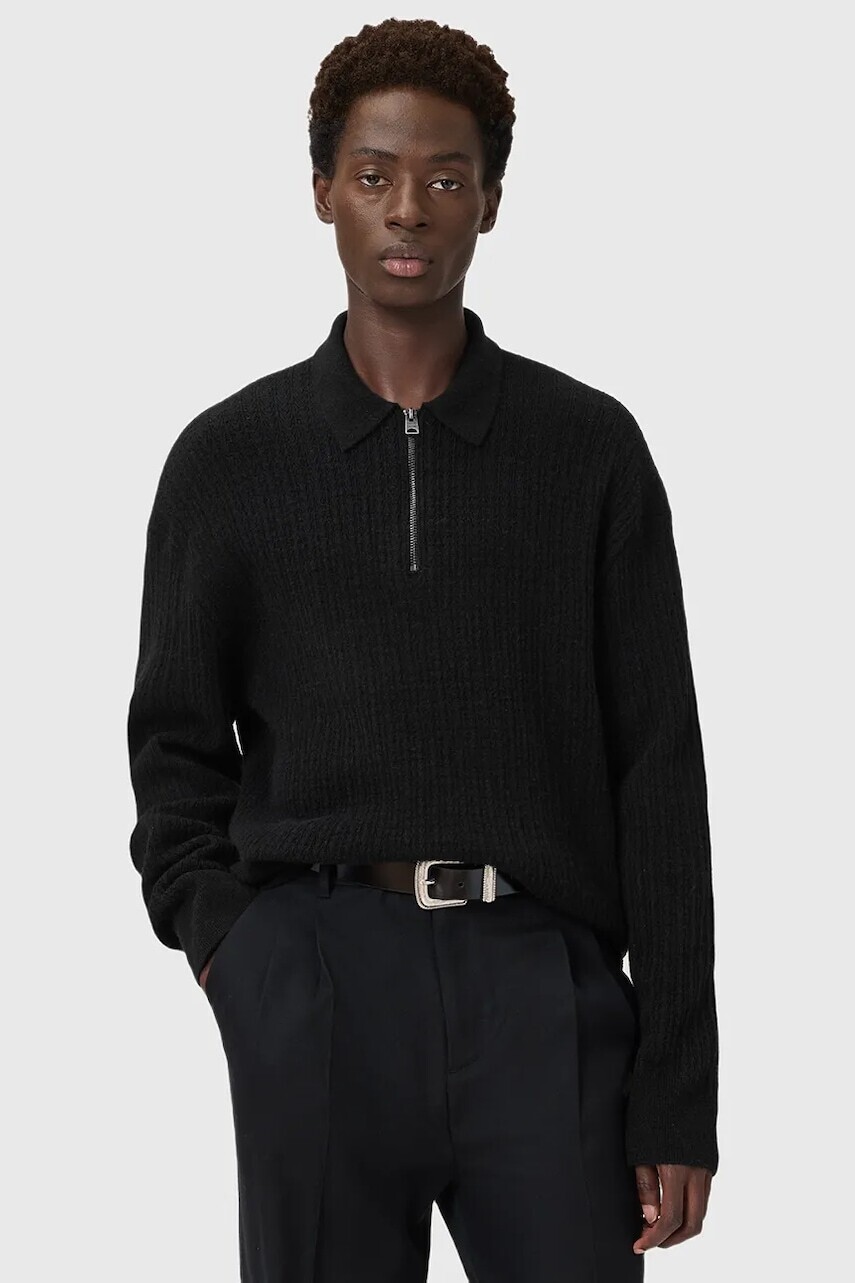Sveter s prímesou alpaky AllSaints JAKOB čierna farba, s polorolákom, M007KD