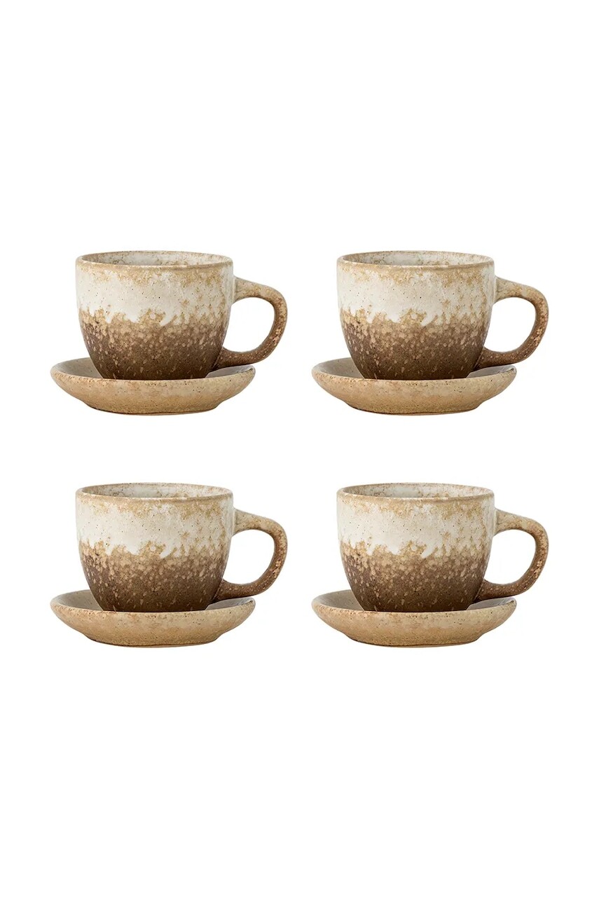 Sada šálok s podšálkami pre 4 osoby Bloomingville Brenta 180 ml 8-pak hnedá farba