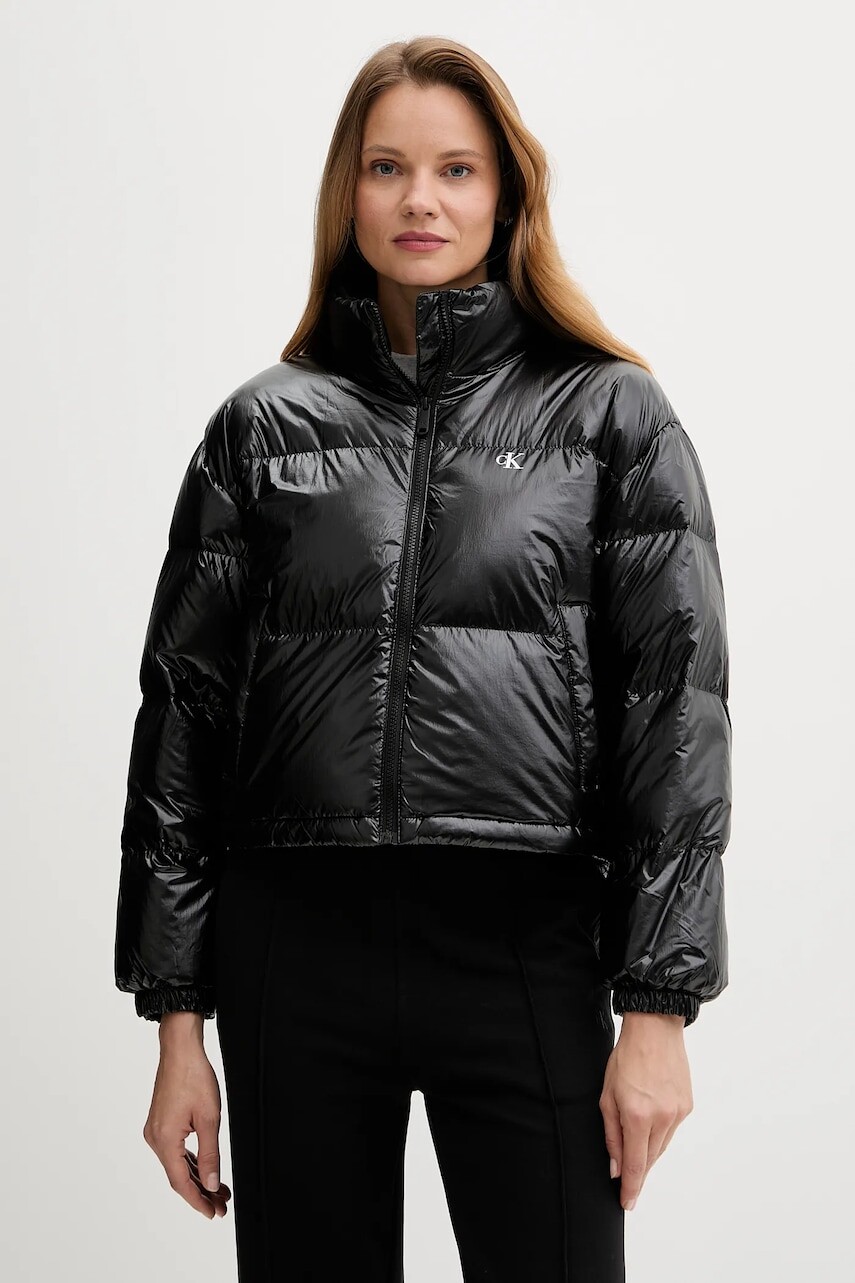 Páperová bunda Calvin Klein Jeans čierna farba, zimná, LV047D510G