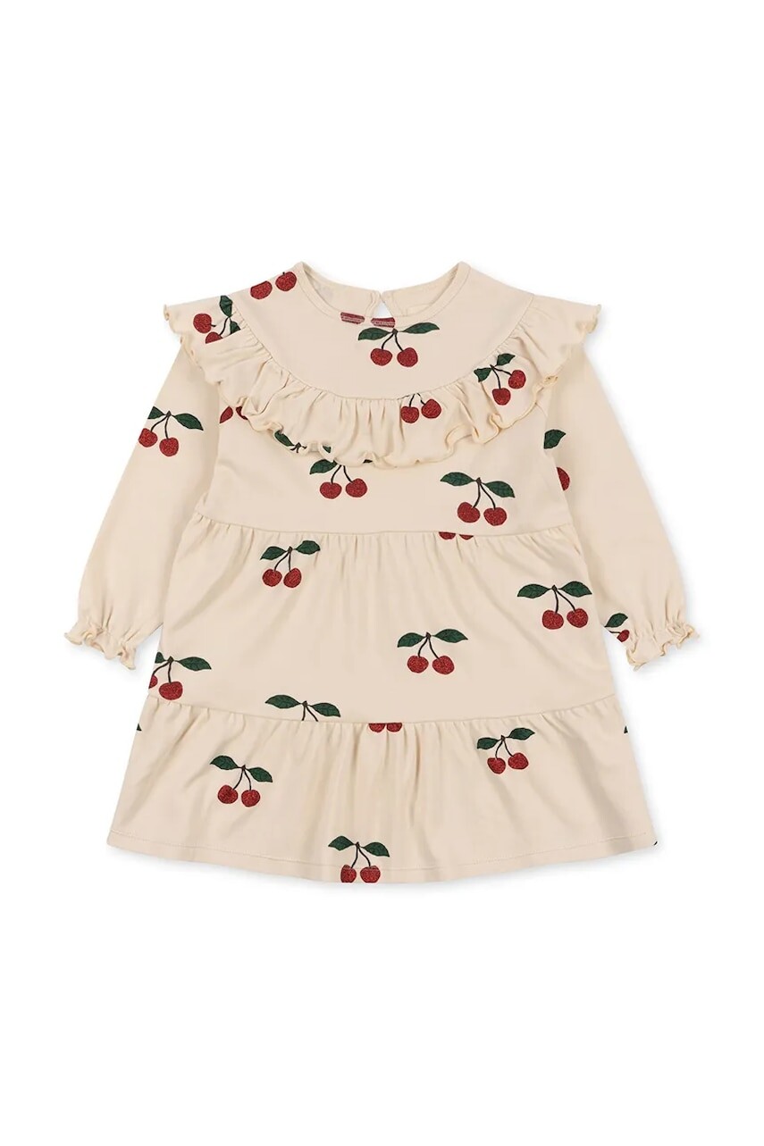 Dievčenské bavlnené šaty Konges Sløjd MALLI GLITTER DRESS GOTS béžová farba, mini, priliehavé, KS103893