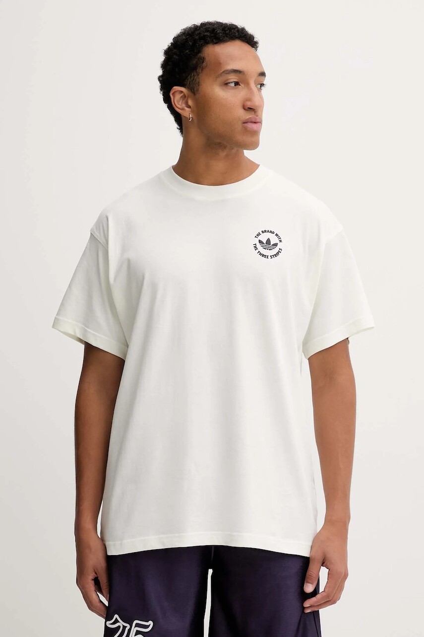 Bavlnené tričko adidas Originals Camel Treffy pánske, béžová farba, vzorované, HY2084