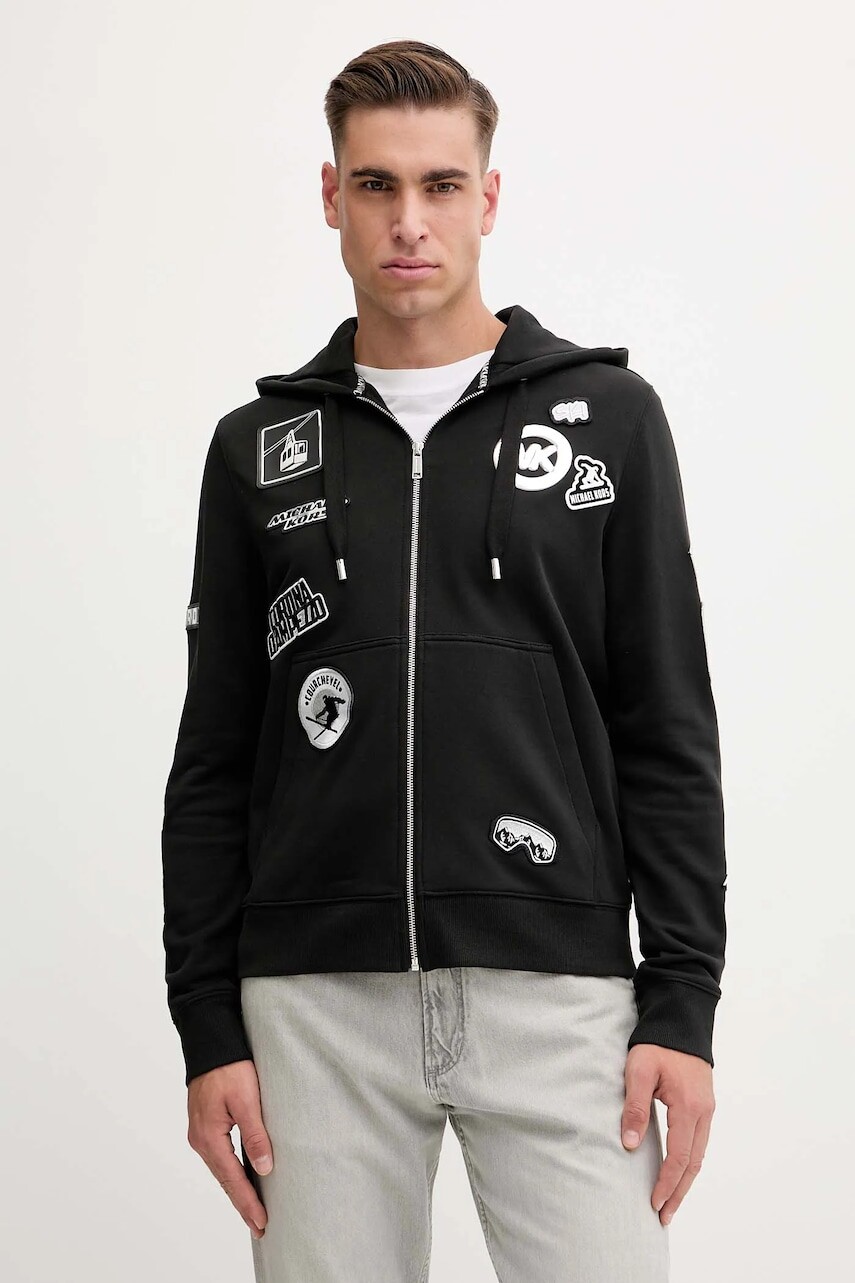 Mikina Michael Kors čierna farba, s kapucňou, vzorovaná, CF552V04MY