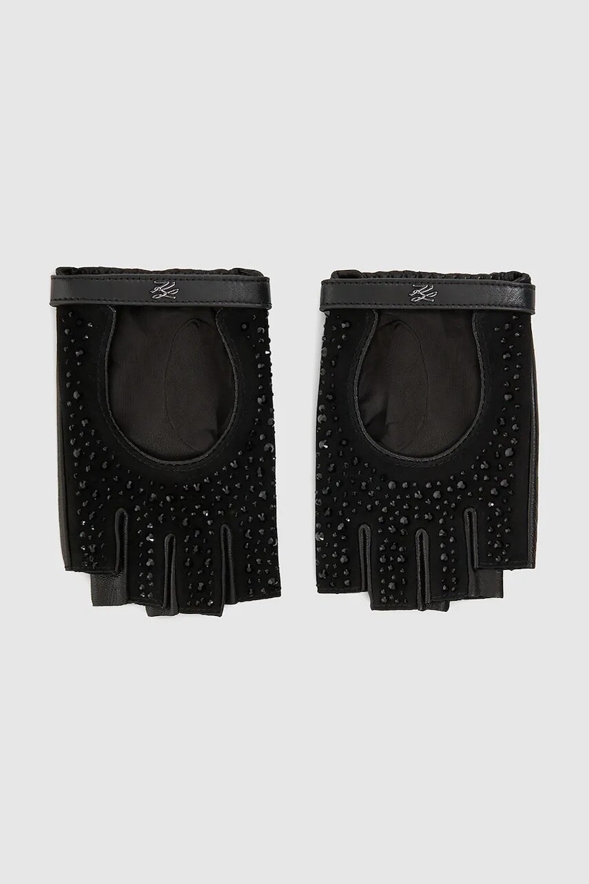 Kožené rukavice bez prstov Karl Lagerfeld K/AUTOGRAPH čierna farba, A4W33018