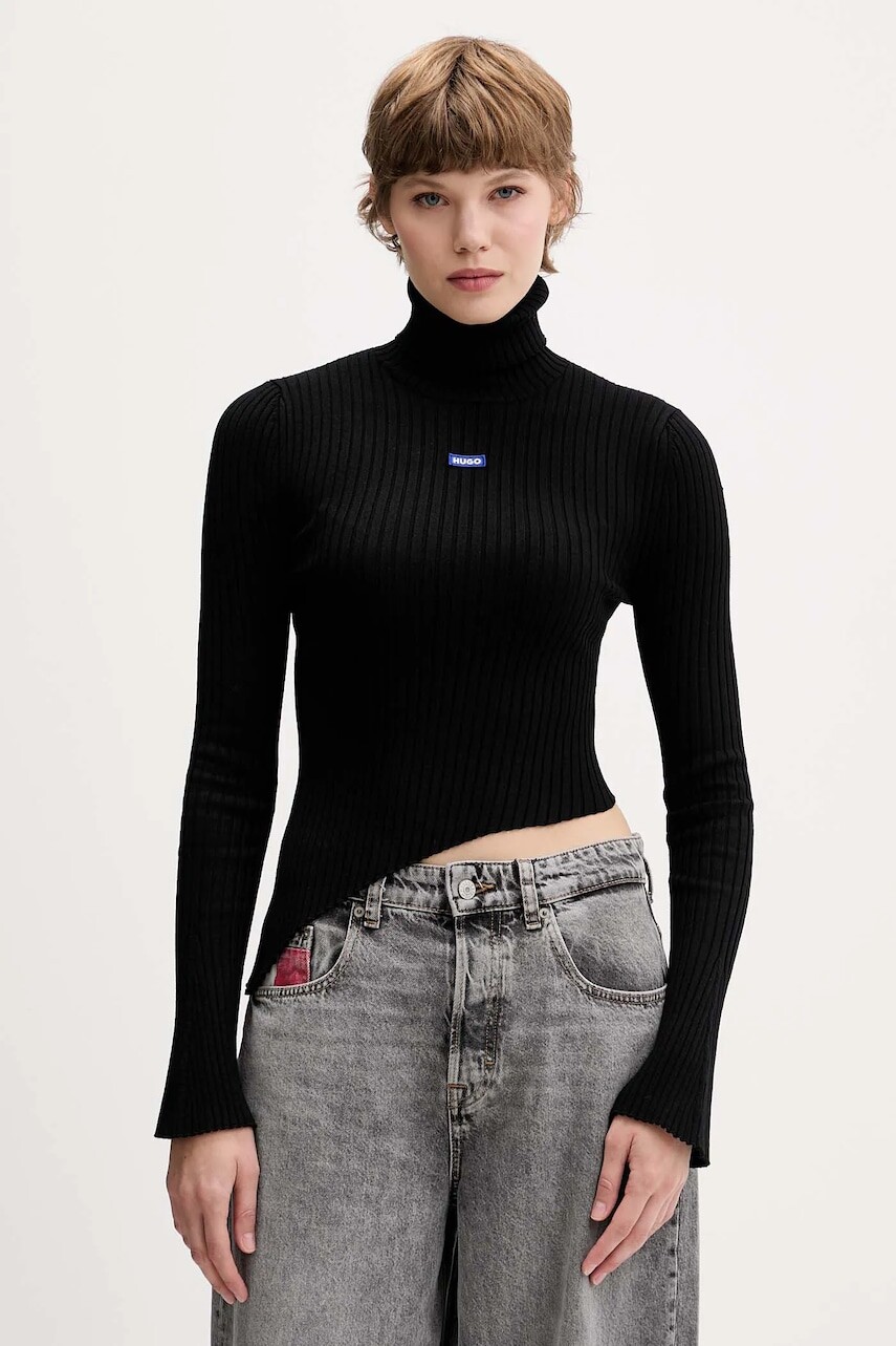 Sveter Hugo Blue čierna farba, ľahké, s rolákom, 50548163