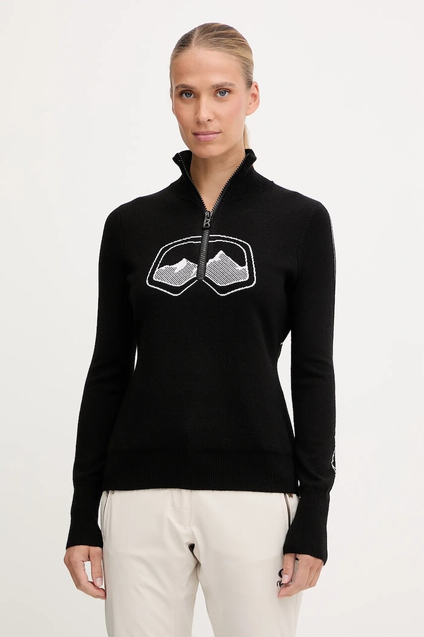 Sveter s prímesou vlny BOGNER Fire+Ice AZRA čierna farba, ľahký, s polorolákom, 84538499