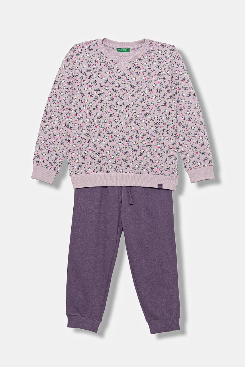Detská bavlnená tepláková súprava United Colors of Benetton 2-pak fialová farba, 3YWXGK00R