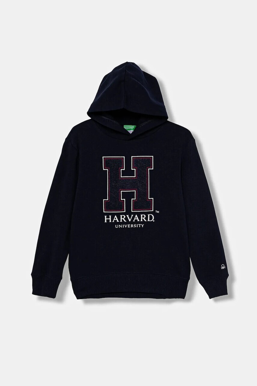 Detská mikina United Colors of Benetton tmavomodrá farba, s kapucňou, s potlačou, 32N4C204U