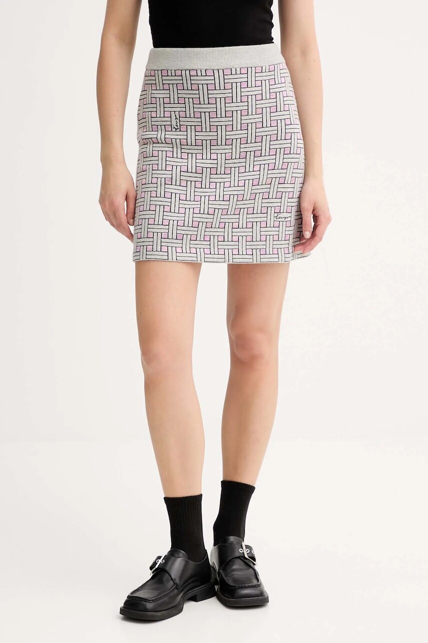 Sukňa s prímesou vlny Kenzo šedá farba, mini, rovný strih, FF62JU6013CQ