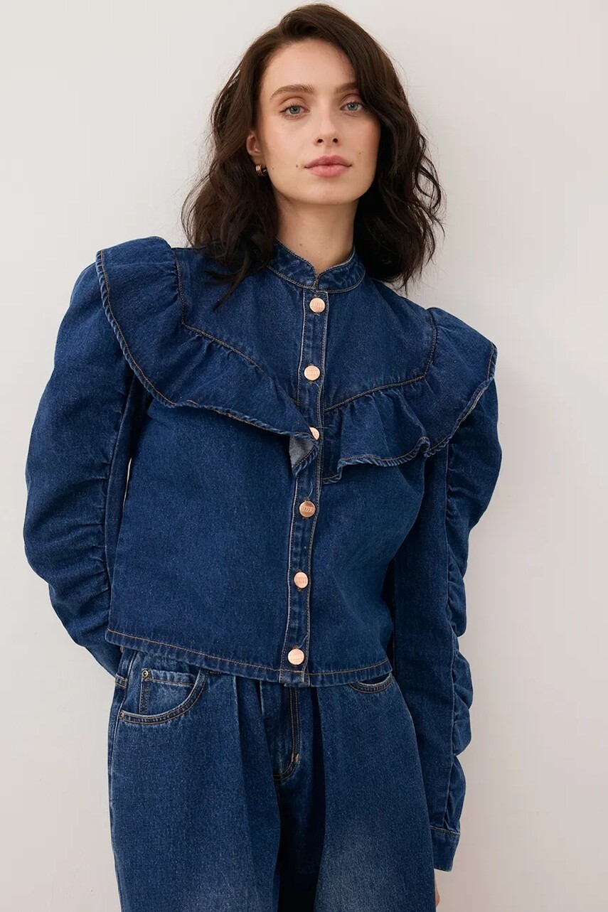 Rifľová košeľa Bizuu DILETTA tmavomodrá farba, regular, so stojačikom, DILETTA GRANATOWY