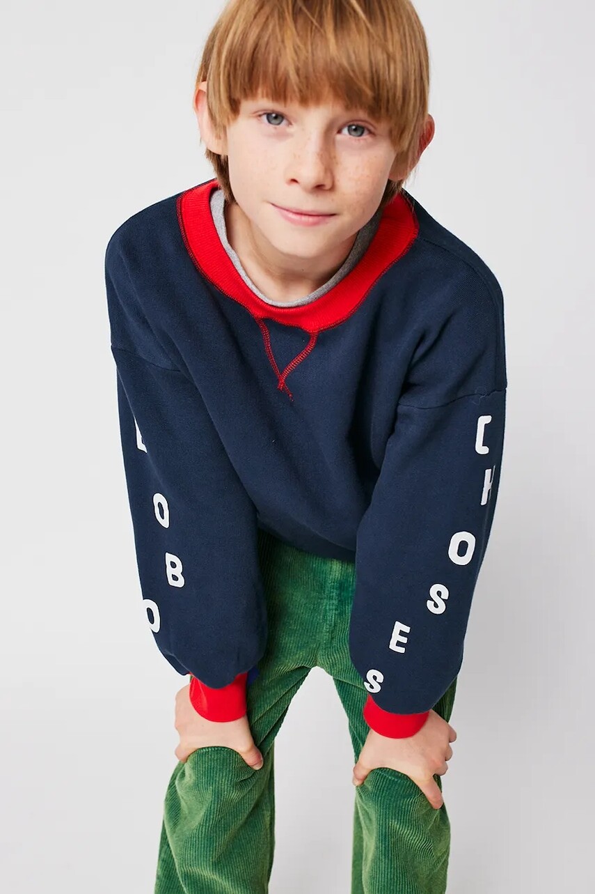 Detská bavlnená mikina Bobo Choses tmavomodrá farba, s potlačou, 225AC042