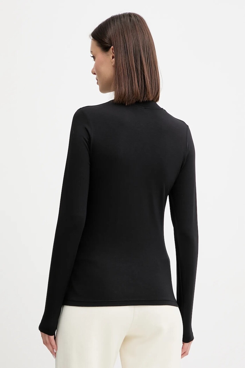 Tričko lounge s dlhým rukávom s prímesou vlny Emporio Armani Underwear čierna farba, s polorolákom, EW002039 AF15361