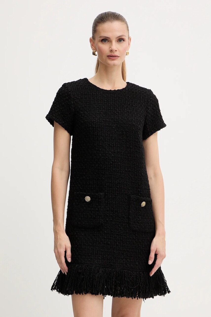 Šaty s prímesou vlny Luisa Spagnoli čierna farba, mini, rovný strih, 542531