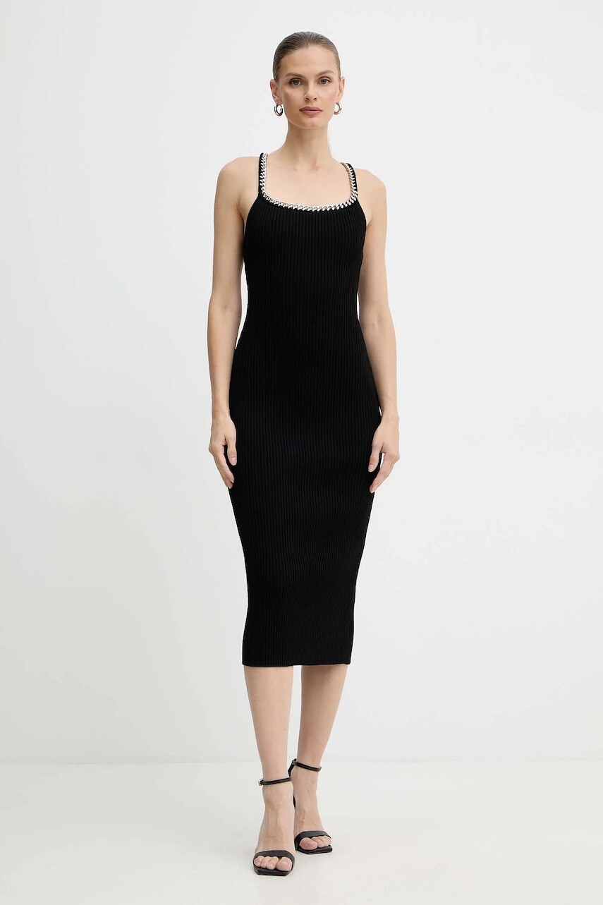 Šaty MICHAEL Michael Kors čierna farba, midi, priliehavé, MF5835V33D