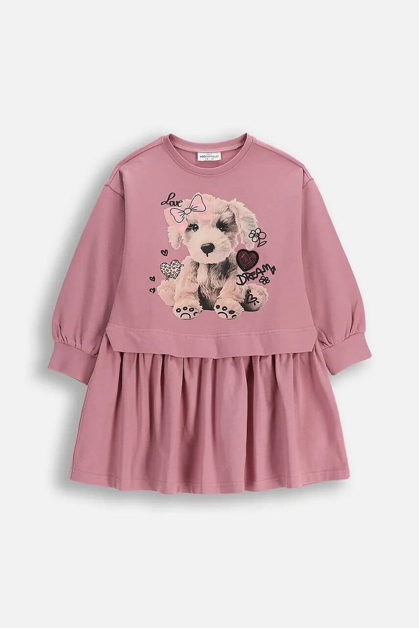 Dievčenské šaty Coccodrillo ružová farba, mini, áčkový strih, CRAFT PUNK GIRL KIDS
